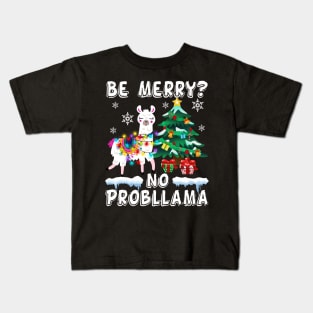 No Probllama Funny Santa Llama Christmas Kids T-Shirt